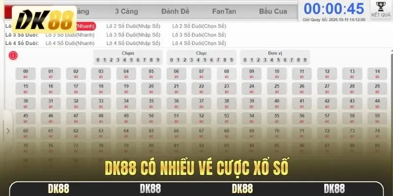 DK88 có nhiều vé cược xổ số
