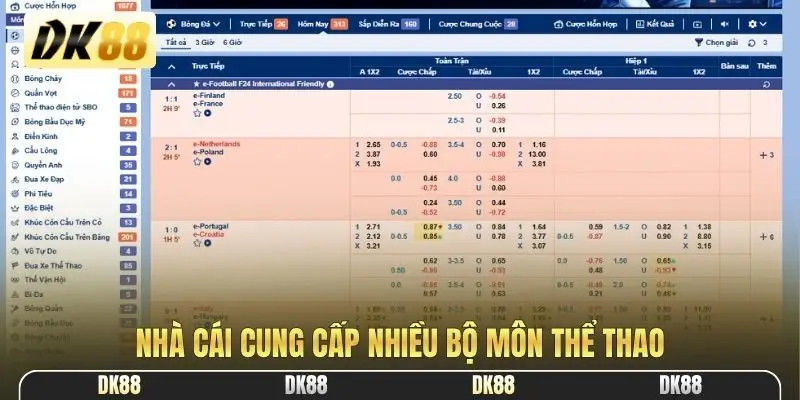 Nhà cái cung cấp nhiều bộ môn thể thao
